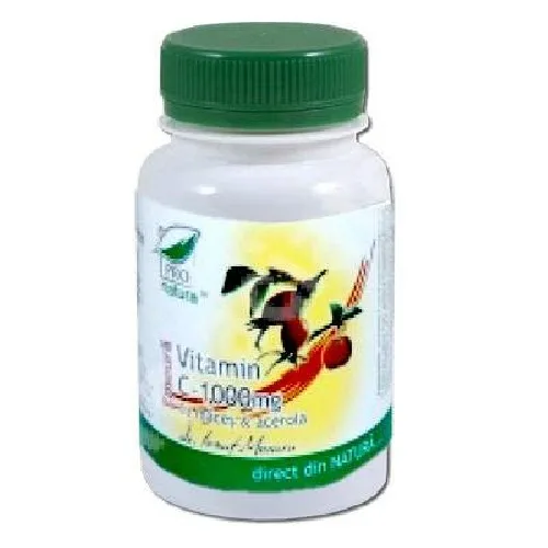 Vitamin C Macese&Acerola cu Aroma de Zmeura 60cps Pro Natura