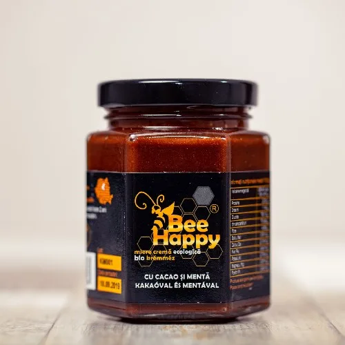 Miere Poliflora Cremoasa cu Cacao si Menta eco, 250g, Bee Happy