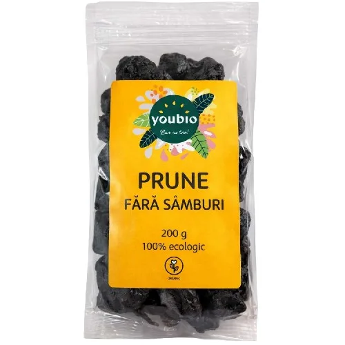 Prune fara samburi, organic, 200g, Youbio