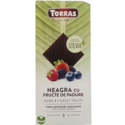 Ciocolata Neagra cu Fructe de Padure (cu Stevia) 125gr Torras