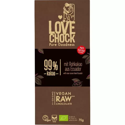 Ciocolata Raw Vegana Extreme Dark 99% Cacao 70gr Lovechock