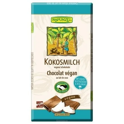 Ciocolata de Lapte cu Cocos Vegan, 80gr, Rapunzel