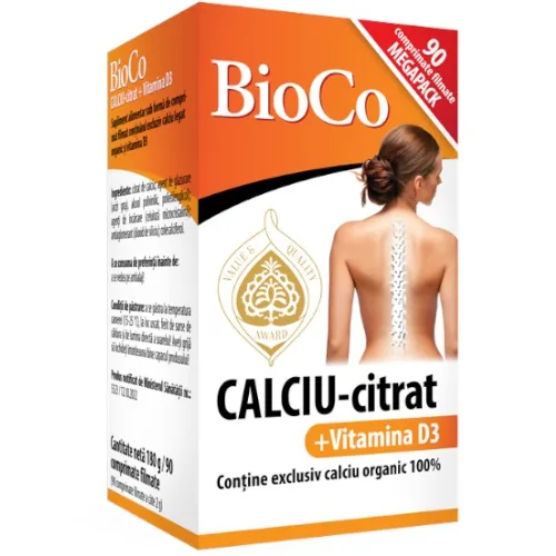 Calciu Citrat +Vitamina D3 90cps Bioco